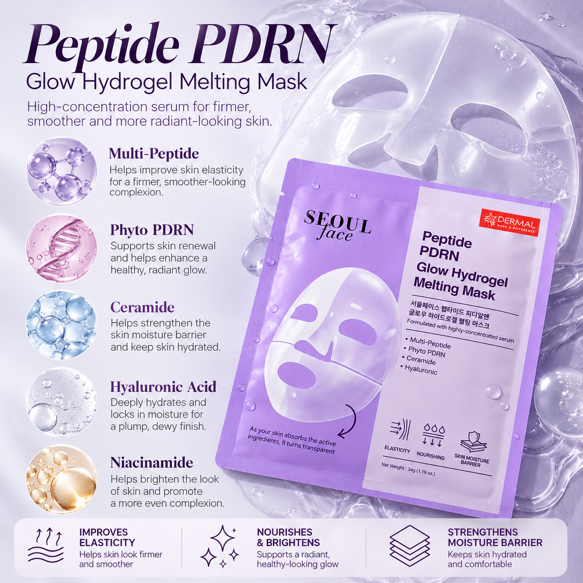 Seoul Face Peptide PDRN Glow Hydrogel Melting Mask