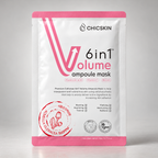 Chiskin 6in1 Volume Ampoule Mask packaging in a white stand-up pouch with pink accents and text, photographed on a light gray background.
