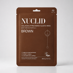 A brown stand-up pouch of NUCLID Collagen Lifting Energy Elastic Mask in the Brown variant, shown against a light gray background.