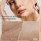 Woman applying a skincare product with 'Snip' branding, showing before and after effects on skin texture.