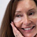 Woman wearing eye masks with a close-up of her face.